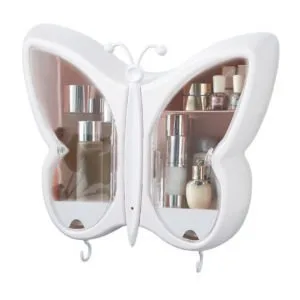 Buy SOGA White Butterfly Shape Wall-Mounted Makeup Organiser Dustproof Waterproof Bathroom Storage Box Home Decor Online - Home/Bathroom/Bathroom Accessories/Bathroom Storage - 1 - NZ Depot Free Shipping