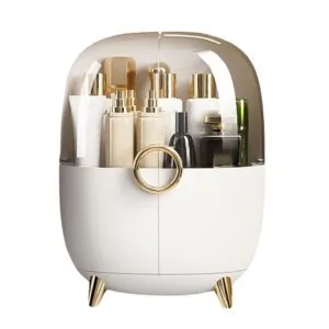 Buy SOGA White Transparent Countertop Makeup Organiser Cosmetic Storage Waterproof Dustproof Bathroom Skincare Holder with Lid Online - Home/Bathroom/Bathroom Accessories/Bathroom Storage - 1 - NZ Depot Free Shipping