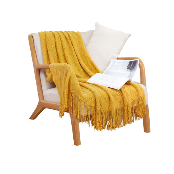 SOGA Yellow Diamond Pattern Knitted Throw Blanket Warm Cozy Woven Cover Couch Bed Sofa Home Decor with Tassels, Home>Bed Linen>Throws And Blankets>Blankets, , , , ,  - NZ DEPOT 1