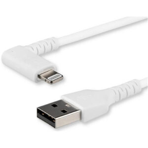 StarTech RUSBLTMM1MWR 3ft (1m) Durable USB A to Lightning Cable - White 90° Right Angled Heavy Duty Rugged Aramid Fiber USB Type A to Lightning Charging/Sync Cord - Apple MFi Certified - iPhone - NZ DEPOT