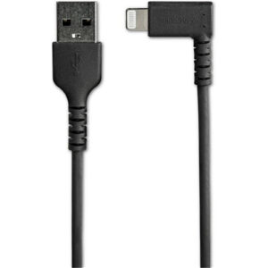 StarTech RUSBLTMM2MBR 6ft (2m) Durable USB A to Lightning Cable - Black 90° Right Angled Heavy Duty Rugged Aramid Fiber USB Type A to Lightning Charging/Sync Cord - Apple MFi Certified - iPhone - NZ DEPOT