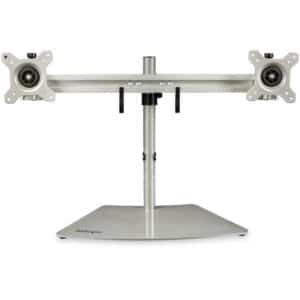 StarTech ARMDUOSS Dual Monitor Stand - Ergonomic Free Standing Dual Monitor Desktop Stand for two 24" VESA Mount Displays - Synchronized Height Adjustable - Double Monitor Pole Mount - Silver - NZ DEPOT