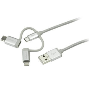 StarTech LTCUB1MGR 1m Lightning USB-C Micro-B to USB Cable - NZ DEPOT