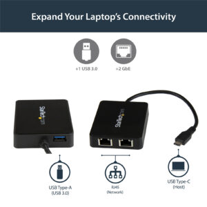 StarTech USB C to Dual Gigabit Ethernet Adapter with USB Type A Port NZDEPOT 1