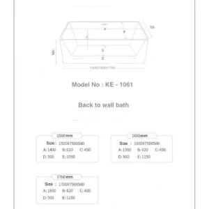 Buy Bath Tub Marino Series 1600x730x600mm Acrylic Straight Single Square Ended Online - Baths - FreeStanding Bath Tub - 2 - NZ Depot Delivery