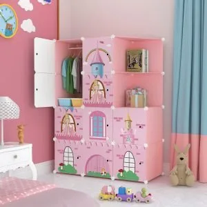 Buy SOGA 10 Cubes Pink Castle Print Portable Wardrobe Divide-Grid Modular Storage Organiser Foldable Closet Online - Home & Living/Bedroom›Bedroom Storage Solutions/Other - 2 - NZ Depot Free Shipping
