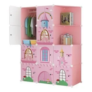 Buy SOGA 10 Cubes Pink Castle Print Portable Wardrobe Divide-Grid Modular Storage Organiser Foldable Closet Online - Home & Living/Bedroom›Bedroom Storage Solutions/Other - 1 - NZ Depot Free Shipping