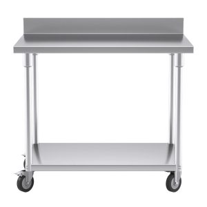 SOGA 100cm Commercial Catering Kitchen Stainless Steel Prep Work Bench Table with Backsplash and Caster Wheels, furniture > kitchen & dining room furniture > buffets, sideboards & kitchen islands, , , , ,  - NZ DEPOT 2