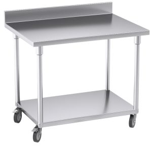 SOGA 100cm Commercial Catering Kitchen Stainless Steel Prep Work Bench Table with Backsplash and Caster Wheels, furniture > kitchen & dining room furniture > buffets, sideboards & kitchen islands, , , , ,  - NZ DEPOT 1