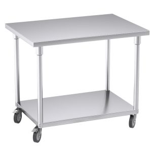 SOGA 100cm Commercial Catering Kitchen Stainless Steel Prep Work Bench Table with Wheels, furniture, kitchen & dining room furniture, buffets, sideboards & kitchen islands, , ,  - NZ DEPOT 1