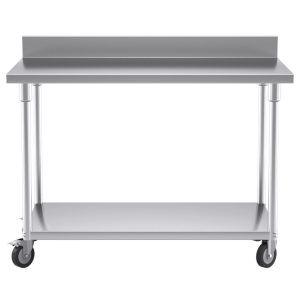 SOGA 120cm Commercial Catering Kitchen Stainless Steel Prep Work Bench Table with Backsplash and Caster Wheels, furniture > kitchen & dining room furniture > buffets, sideboards & kitchen islands, , , , ,  - NZ DEPOT 2