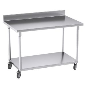 SOGA 120cm Commercial Catering Kitchen Stainless Steel Prep Work Bench Table with Backsplash and Caster Wheels, furniture > kitchen & dining room furniture > buffets, sideboards & kitchen islands, , , , ,  - NZ DEPOT 1