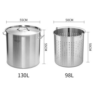 SOGA 130L 18/10 Stainless Steel Stockpot with Perforated Stock pot Basket Pasta Strainer, home & living, kitchen & dining, cookware, stock & multi pots, , Table Lamps - NZ DEPOT 2