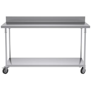 SOGA 150cm Commercial Catering Kitchen Stainless Steel Prep Work Bench Table with Backsplash and Caster Wheels, furniture > kitchen & dining room furniture > buffets, sideboards & kitchen islands, , , , ,  - NZ DEPOT 2