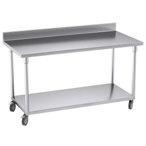 SOGA 150cm Commercial Catering Kitchen Stainless Steel Prep Work Bench Table with Backsplash and Caster Wheels, furniture > kitchen & dining room furniture > buffets, sideboards & kitchen islands, , , , ,  - NZ DEPOT 1