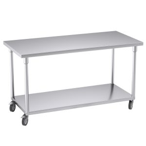 SOGA 150cm Commercial Catering Kitchen Stainless Steel Prep Work Bench Table with Wheels, furniture > kitchen & dining room furniture > buffets, sideboards & kitchen islands, , , , ,  - NZ DEPOT 1