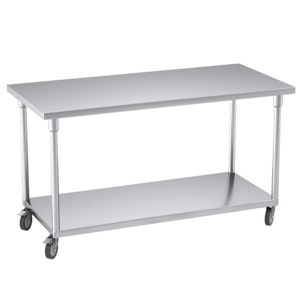 SOGA 150cm Commercial Catering Kitchen Stainless Steel Prep Work Bench Table with Wheels, furniture, kitchen & dining room furniture, buffets, sideboards & kitchen islands, , ,  - NZ DEPOT 1