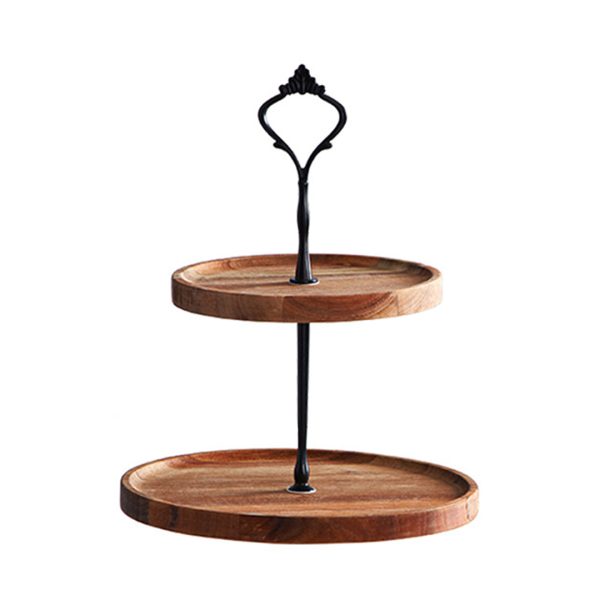 SOGA 15cm 2 Tier  Brown Round Wooden Acacia Dessert Tray Cake Snacks Cupcake Stand Buffet Serving Countertop Decor, Kitchenware, Table Top, Servingware, Servingware Platter, ,  - NZ DEPOT 1
