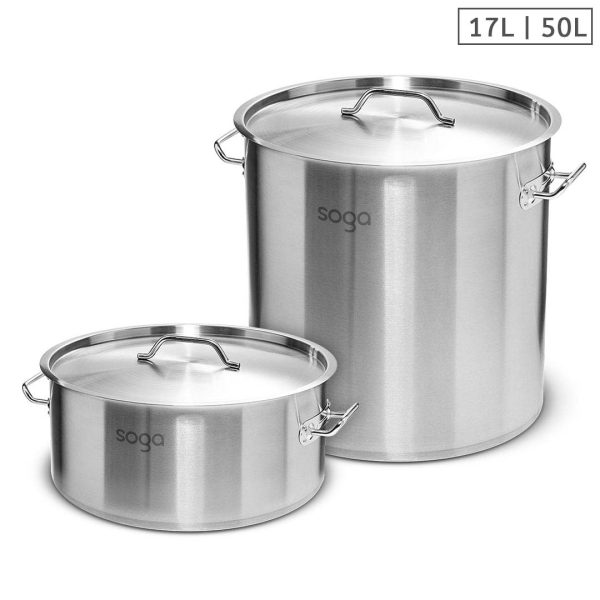 SOGA 17L Wide Stock Pot  and 50L Tall Top Grade Thick Stainless Steel Stockpot 18/10, home & living > kitchen & dining > cookware > stock & multi pots, , , , ,  - NZ DEPOT 1
