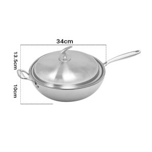 SOGA 18/10 Stainless Steel Fry Pan 34cm Frying Pan Top Grade Textured Non Stick Interior Skillet with Helper Handle and Lid, home & living, kitchen & dining, cookware, frying pans, ,  - NZ DEPOT 2