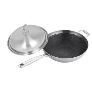 Soga 1810 Stainless Steel Fry Pan 34Cm Frying Pan Top Grade Textured Non Stick Interior Skillet With Helper Handle And Lid Nz Depot - Nz Depot