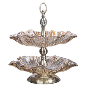 Soga 2 Tier Bronze Lotus Vertex Crystal Glass Fruit Bowl Candy Holder Countertop Dessert Serving Basket Decor Nz Depot - Nz Depot