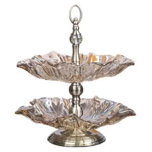 Buy SOGA 2 Tier Bronze Lotus Vertex Crystal Glass Fruit Bowl Candy Holder Countertop Dessert Serving Basket Decor Online - Kitchenware / Food Preperation / Food Prep / Cleaning & Organising - 1 - NZ Depot Free Shipping