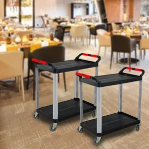 Buy SOGA 2 Tier Food Trolley Portable Kitchen Cart Multifunctional Big Utility Service with wheels 950x500x640mm Black Online - Business & Industrial/Food Service/Food Service Carts - 2 - NZ Depot Free Shipping