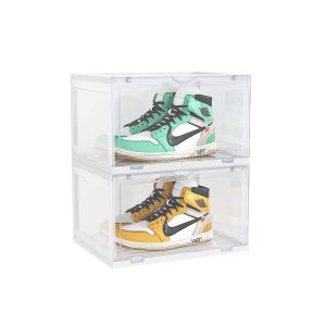 SOGA 2 Tier Transparent Portable Shoe Organiser Sneaker Footwear Folding Plastic Bin Stackable Storage Box with Magnetic Door, Furniture, Storage & Shelving, Shoe Storage, , ,  - NZ DEPOT 1