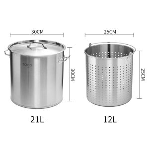 SOGA 21L 18/10 Stainless Steel Stockpot with Perforated Stock Pot Basket Pasta Strainer, home & living > kitchen & dining > cookware > stock & multi pots, , , , ,  - NZ DEPOT 2