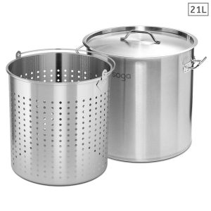 SOGA 21L 18/10 Stainless Steel Stockpot with Perforated Stock Pot Basket Pasta Strainer, home & living > kitchen & dining > cookware > stock & multi pots, , , , ,  - NZ DEPOT 1