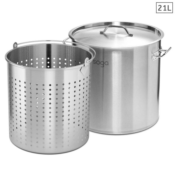 SOGA 21L 18/10 Stainless Steel Stockpot with Perforated Stock Pot Basket Pasta Strainer, home & living, kitchen & dining, cookware, stock & multi pots, ,  - NZ DEPOT 1