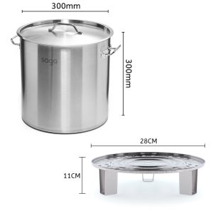 SOGA 21L Stainless Steel Stock Pot with One Steamer Rack Insert Stockpot Tray, home & living > kitchen & dining > cookware > stock & multi pots, , , , ,  - NZ DEPOT 2