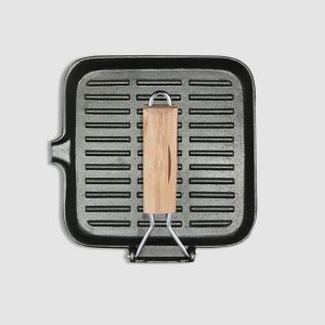 SOGA 24cm Ribbed Cast Iron Square Steak Frying Grill Skillet Pan with Folding Wooden Handle, Home & Living, Kitchen & Dining, Cookware, Frying Pans, ,  - NZ DEPOT 2