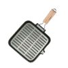 SOGA 24cm Ribbed Cast Iron Square Steak Frying Grill Skillet Pan with Folding Wooden Handle, Home & Living>Kitchen & Dining>Cookware>Frying Pans, , , , , - NZ DEPOT 1