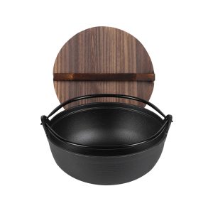 SOGA 25cm Cast Iron Japanese Style Sukiyaki Tetsu Nabe Shabu Hot Pot with Wooden Lid, home & living, kitchen & dining, cookware, stock & multi pots, ,  - NZ DEPOT 1