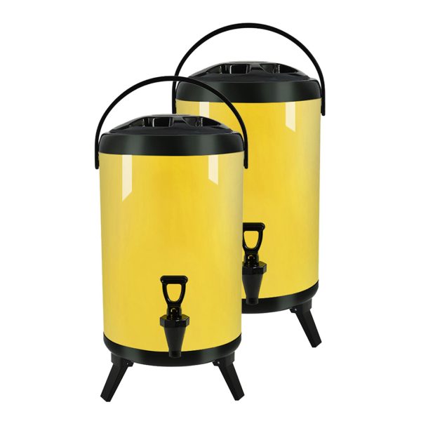 SOGA 2X 10L Stainless Steel Insulated Milk Tea Barrel Hot and Cold Beverage Dispenser Container with Faucet Yellow, Home & Living>Kitchen & Dining>Barware>Spirit Dispensers, , , , ,  - NZ DEPOT 1