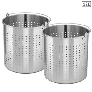 SOGA 2X 12L 18/10 Stainless Steel Perforated Stockpot Basket Pasta Strainer with Handle, home & living > kitchen & dining > cookware > stock & multi pots, , , , ,  - NZ DEPOT 1