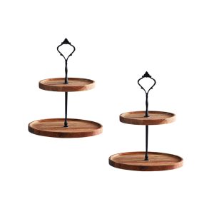 SOGA 2X 15cm 2 Tier  Brown Round Wooden Acacia Dessert Tray Cake Snacks Cupcake Stand Buffet Serving Countertop Decor, Kitchenware, Table Top, Servingware, Servingware Platter, ,  - NZ DEPOT 1