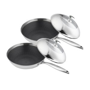 SOGA 2X 1810 Stainless Steel Fry Pan 30cm Frying Pan Top Grade Cooking Non Stick Interior Skillet with Lid NZ DEPOT - NZ DEPOT