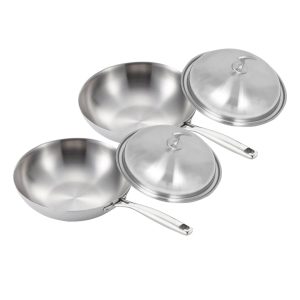 Soga 2X 1810 Stainless Steel Fry Pan 32Cm Frying Pan Top Grade Cooking Skillet With Lid Nz Depot - Nz Depot