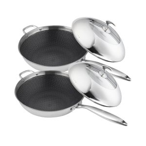 SOGA 2X 1810 Stainless Steel Fry Pan 32cm Frying Pan Top Grade Non Stick Interior Skillet with Helper Handle and Lid NZ DEPOT - NZ DEPOT