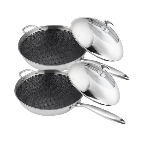 Soga 2X 18/10 Stainless Steel Fry Pan 32Cm Frying Pan Top Grade Non Stick Interior Skillet With Helper Handle And Lid, Home &Amp; Living &Gt; Kitchen &Amp; Dining &Gt; Cookware &Gt; Frying Pans, , , , ,  - Nz Depot 1