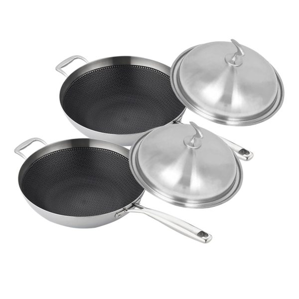 Soga 2X 18/10 Stainless Steel Fry Pan 34Cm Frying Pan Top Grade Textured Non Stick Interior Skillet With Helper Handle And Lid, Home &Amp; Living &Gt; Kitchen &Amp; Dining &Gt; Cookware &Gt; Frying Pans, , , , ,  - Nz Depot 1