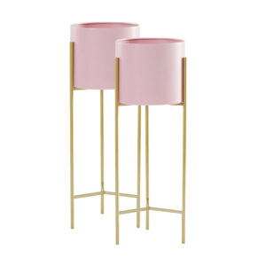 SOGA 2X 2 Layer 42cm Gold Metal Plant Stand with Pink Flower Pot Holder Corner Shelving Rack Indoor Display NZ DEPOT - NZ DEPOT