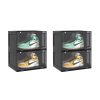 SOGA 2X 2 Tier Black Portable Shoe Organiser Sneaker Footwear Folding Plastic Bin Stackable Storage Box with Magnetic Door, Furniture>Storage & Shelving>Shoe Storage, , , , ,  - NZ DEPOT 1