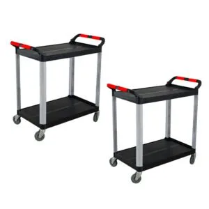 Buy SOGA 2X 2 Tier Food Trolley Portable Kitchen Cart Multifunctional Big Utility Service with wheels 950x500x640mm Black Online - Business & Industrial/Food Service/Food Service Carts - 1 - NZ Depot Free Shipping