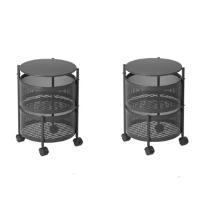 SOGA 2X 2 Tier Steel Round Rotating Kitchen Cart Multi-Functional Shelves Portable Storage Organizer with Wheels, Garden, Tools & Hardware, Garage Storage & Organisation, Utility Shelves, , ,  - NZ DEPOT 1