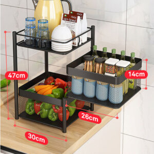 SOGA 2X 2 Tier Steel Square Rotating Kitchen Cart Multi-Functional Shelves Portable Storage Organizer with Wheels, Garden, Tools & Hardware, Garage Storage & Organisation, Utility Shelves, , ,  - NZ DEPOT 2