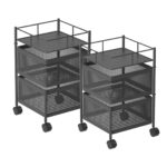SOGA 2X 2 Tier Steel Square Rotating Kitchen Cart Multi-Functional Shelves Portable Storage Organizer with Wheels, Garden, Tools & Hardware>Garage Storage & Organisation>Utility Shelves, , , , ,  - NZ DEPOT 1